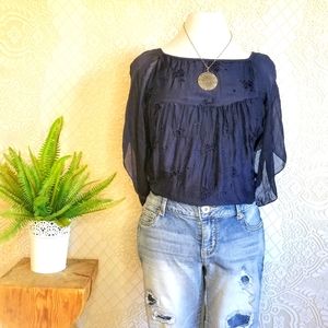 Silk Embroidered Boho Top